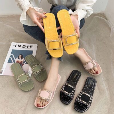2023 Mùa Hè Mới Dép Nữ Áo Khoác Ngoài Khóa Vuông Giày Sandal Và Dép Đi Biển Kỳ Nghỉ Đế Mềm Xăng Đan Bán Buôn