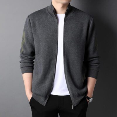 Mùa Thu Đông Áo Khoác Len Mới Áo Len Dệt Kim Cardigan Nam Dây Kéo Bóng Chày Cổ Áo Cardigan Nam Dệt Kim Áo Khoác