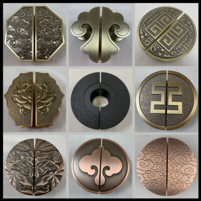 Trung Quốc cổ tay nắm cửa Xiangyun tay nắm cửa kính bằng đồng chạm khắc hình bán nguyệt bằng gỗ tay nắm cửa mở đôi cửa tủ