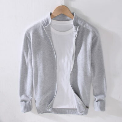 Mới Phong Cách Doanh Nhân Nam Cardigan Dây Kéo Áo Len Nam Mỏng Phù Hợp Với Áo Len Cơ Bản Đồng Màu Áo Len Top 8505