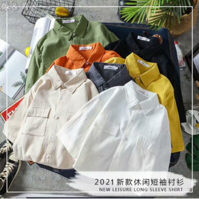 Áo sơ mi vải lanh nam vải lanh cotton ngắn tay vải lanh mùa hè thanh niên mùa hè giản dị áo sơ mi vải lanh cotton quần áo nam