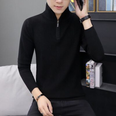 Áo len nam cổ lọ nửa mùa thu đông phong cách Hàn Quốc trẻ trung áo len chui đầu dây kéo dệt kim đáy áo sơ mi nam