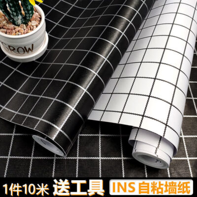 Giấy Dán Tường Tự Dán Phòng Ngủ Đơn Giản Ins Lưới Decal Dán Tường Phòng Ngủ Ký Túc Xá Giấy Dán Tường Nhà Chống Nước Máy Tính Để Bàn Miếng Dán Thay Thế