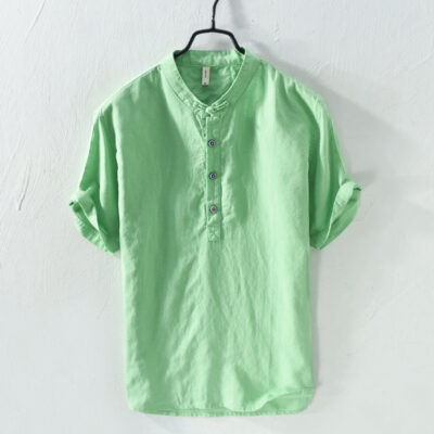 Nhà máy cung cấp trực tiếp áo sơ mi ngắn tay vải lanh cotton thông thường cho nam, áo sơ mi vải lanh kích thước rộng rãi, phiên bản mỏng hợp thời trang