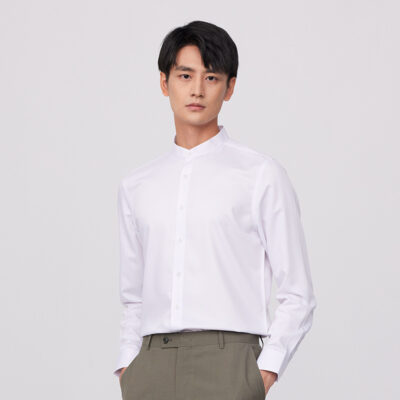 Áo sơ mi kiểu Trung Quốc mới cho nam dài tay nhỏ cổ đứng đi lại chuyên nghiệp tự tu luyện áo sơ mi thông thường không cần ủi