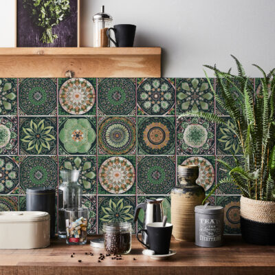 24 miếng gạch mandala phong cách châu Âu miếng dán tường tự dính chống thấm nước và chống dầu trang trí tường nhà bếp và phòng tắm miếng dán gạch phong cách nóng xuyên biên giới