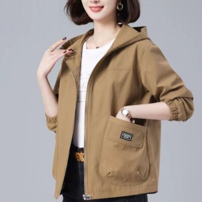 Áo Khoác Mùa Xuân Và Mùa Thu Mẹ Mặc Có Mũ Áo Khoác Ngắn Nữ Mùa Xuân Và Mùa Thu 2023 Dáng Rộng Tính Khí Giảm Tuổi Áo Khoác Hot