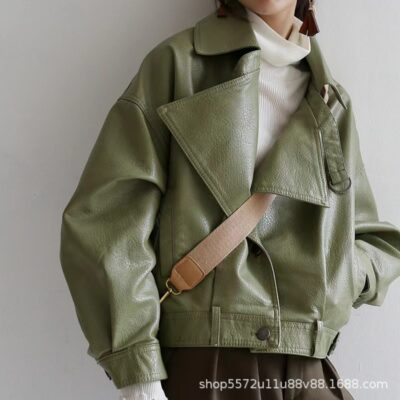 Áo khoác da nhỏ BF mùa xuân và mùa thu 2023 phiên bản Hàn Quốc mới áo khoác da đầu máy da PU phong cách retro nữ eo cao áo khoác ngắn