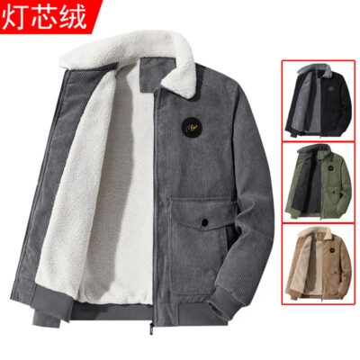 Mùa đông vải nhung áo khoác nam áo choàng bằng cotton và nhung áo khoác mùa đông ve áo lambswool áo khoác nam bố bộ trang phục