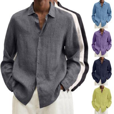 Spot Mới Mùa Xuân 2023 Đô Thị Áo Sơ Mi Nam Cotton Dài Tay Rời Ve Áo Áo Sơ Mi Nam