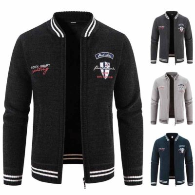 Mùa Đông Nam Dệt Kim Áo Khoác Cardigan Plus Nhung Dày Cổ Bóng Chày Chồn Áo Len Nam Mặc Ngoài Quần Áo Áo Len