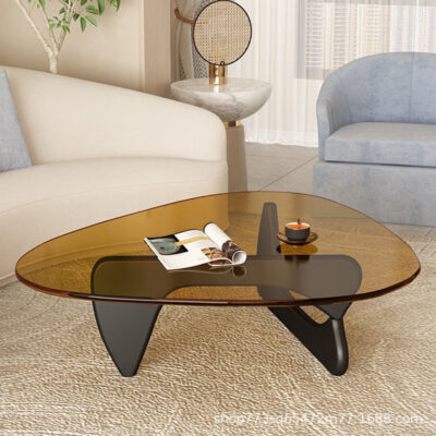 Bàn cà phê kính tối giản phòng khách nhà căn hộ nhỏ Bàn trà đẹp nhà thiết kế sáng tạo Isamu Noguchi bàn trà tam giác bằng gỗ nguyên khối