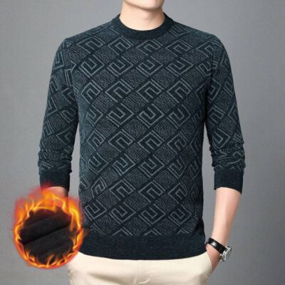 Áo Len Nam Plus Nhung Mùa Đông Cao Cấp Dày 2022 Mới Cổ Tròn Đáy Chồn Nhung Thời Trang Áo Len Dệt Kim