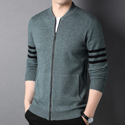 Cardigan dệt kim áo len nam áo khoác sọc dây kéo cổ bóng chày xuân thu 2023 xu hướng thời trang nam thời trang giản dị mới