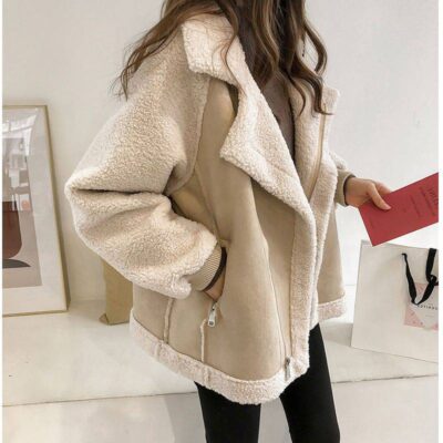 Sherpa nhung áo khoác lông nữ 1 mùa xuân và mùa thu 2023 mới dày tất cả các trận đấu áo khoác áo khoác xe máy cao cấp
