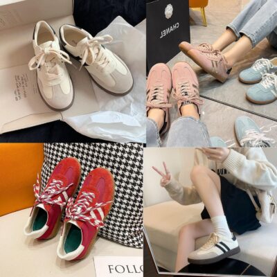 Giày huấn luyện của Đức, giày thể thao thông thường, ba thanh, ba thanh, màu sắc phù hợp, cổ điển, đế dày, giày thể thao thông thường, giày Forrest Gump, giày nhỏ màu trắng cho nữ