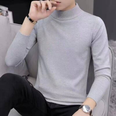 Mới chạm đáy áo sơ mi nam áo len cổ tròn nửa cao cổ áo len nam mùa đông phong cách Hàn Quốc áo len chui đầu xu hướng dày dặn