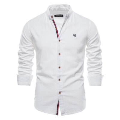 Áo sơ mi mỏng mùa xuân và mùa hè cho nam bằng vải lanh cotton giản dị của công sở thời trang nam Nhật Bản áo sơ mi nam dài tay màu trơn (cỡ Mỹ)