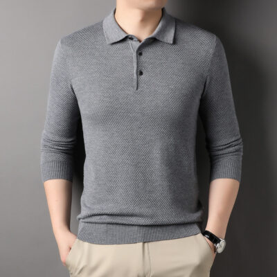 Áo thun dệt kim dài tay nam xuân hè 2023 áo thun dệt kim ve áo nam dài tay quần áo xuân hè trung niên