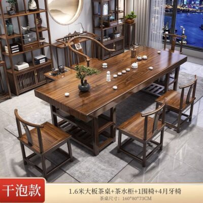 Bảng lớn kết hợp Bàn trà gỗ đặc và ghế kết hợp Bàn trà Kung Fu kiểu Trung Quốc mới đặt một văn phòng tại nhà Bàn pha trà Zen