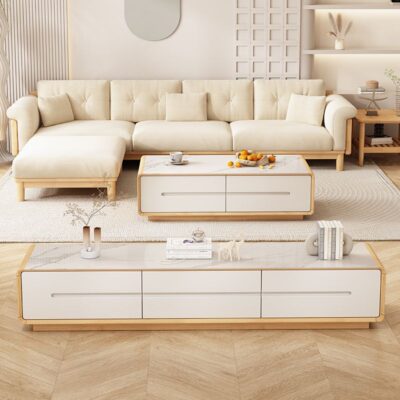 Gió bất ngờ sofa vải gỗ nguyên khối phong cách Nhật Bản tối giản phòng khách căn hộ nhỏ kết hợp sofa phong cách Bắc Âu màu trắng kem