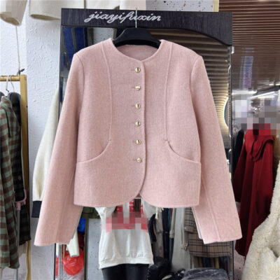 Áo khoác len cashmere hai mặt Alpaca thu đông 2023 phong cách Hàn Quốc mới Áo khoác len lông cừu nhỏ phong cách hương thơm nhỏ