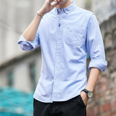 Áo Sơ Mi Nam Tay Dài Cotton Oxford Áo Sơ Mi Mỏng Đi Công Sở Thường Ngày Đa Năng Màu Bỏ Túi Không Ủi