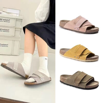 Giày Birkenstock da bò nguyên miếng Velcro chống trượt da lộn cho nam và nữ cùng kiểu Dép quai ngang quai một chữ Birkenstock và dép quai hậu cho nữ