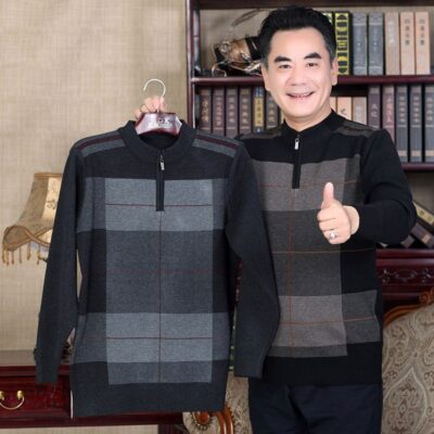 Áo len bố mùa đông nam trung niên cỡ lớn có khóa kéo nửa áo thun nam dày trung niên và cao tuổi