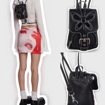 Ba lô nơ cổ điển nữ màu đen 2023 thiết kế thích hợp mới y2k mini ba lô nhỏ rỗng cho nữ