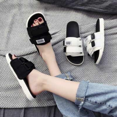 Dép nữ đi biển mùa hè dép xỏ ngón chống trượt mẫu mới phiên bản Hàn Quốc in xu hướng thời trang dép lưới đỏ đế bệt