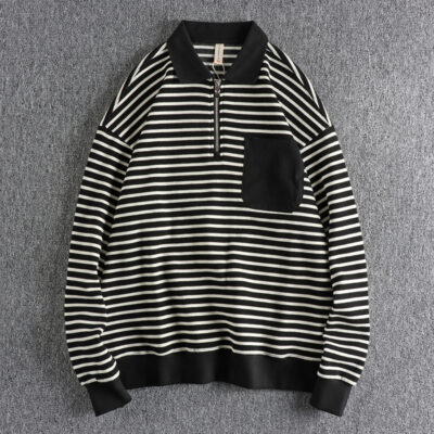 Túi khâu cá nhân được giặt hở nửa ve áo áo len dệt kim nam phong cách Mỹ rộng hợp thời trang trẻ trung có đáy áo sơ mi