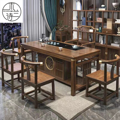 Bàn trà và ghế phong cách Trung Quốc mới kết hợp bộ Bàn trà gỗ đặc tối giản hiện đại một bộ Bàn trà thiền kung fu đầy đủ