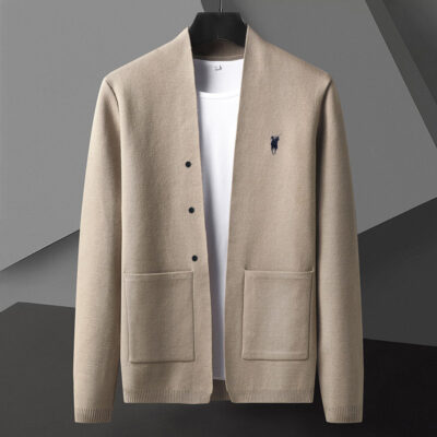 WH Polosports mùa thu đông nam viền gân mùa thu điểm màu áo cardigan dài tay áo len