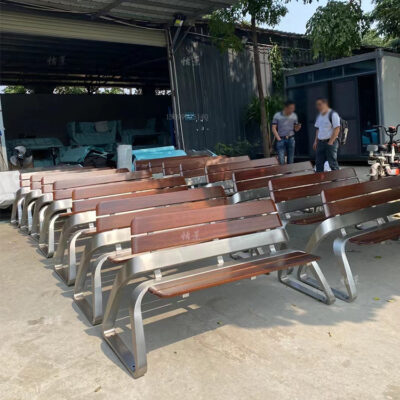Ghế công viên băng ghế inox cộng đồng phố thương mại băng ghế đôi vuông chống ăn mòn ghế ngoài trời bằng gỗ