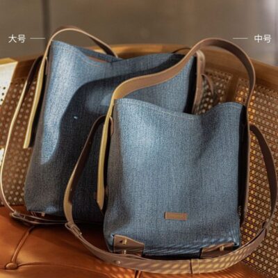 Songmont treo tai tote thiết kế trung bình phong cách denim và da đi lại vai túi đeo chéo túi xách nữ