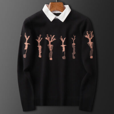 TGUO cổ áo sơ mi giả áo len hai mảnh nam dày mới cộng với nhung hai mảnh phù hợp với mùa thu và mùa đông với cổ áo giả dệt kim đáy áo sơ mi