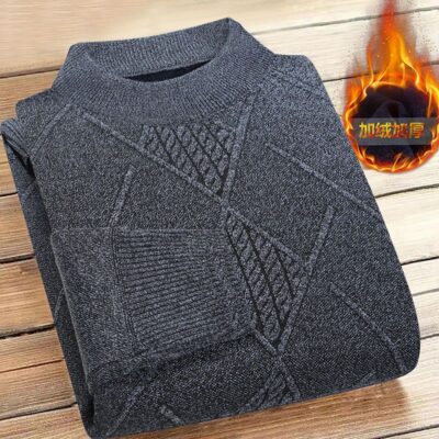 Quần áo mùa thu nam trung niên Quần áo mùa thu bố cộng với áo len cashmere nam áo ấm quần áo nam trung niên và cao tuổi mùa thu đông