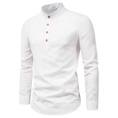 Thu Đông 2022 Mới Nam Áo Sơ Mi Linen Nhiều Màu Cổ Nhỏ Cổ Đứng Vải Lanh Cotton Tay Dài áo Sơ Mi Màu