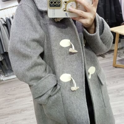 Đồng hương Puyuan áo khoác len cashmere 2 mặt áo khoác nữ trung thu đông đại học gió sừng nút áo rời