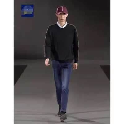 【Hai Thương Hiệu Cắt Nhãn】Quần Áo Dệt Kim Cổ Đôi Lông Cừu Mùa Đông Thể Thao Sọc Ấm Áp Giả Hai Mảnh 4E120A