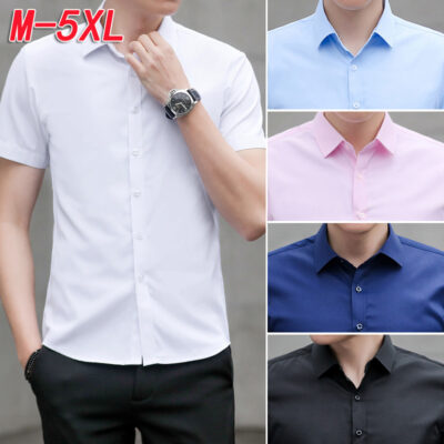 Áo Sơ Mi Trắng Đơn Giản Tay Ngắn Nam, Đầm Công Sở Chuyên Nghiệp, Phong Cách Hàn Quốc, Hợp Thời Trang Phù Hợp Với Tất Cả, Áo Sơ Mi Ngắn Tay Màu Đen Inch