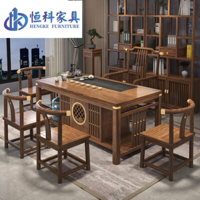 Bàn trà gỗ nguyên khối tối giản hiện đại Bàn trà kiểu Trung Quốc mới và bộ ghế kết hợp một bộ trà đạo Zen Bàn trà kung fu trọn bộ