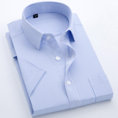 Năm 2023 Áo Sơ Mi Nam Mùa Hè Không Cần Ủi Công Sở Sọc Áo Slim-Fit Nam Chính Thức Mặc Đáy Áo Sơ Mi Tay Ngắn
