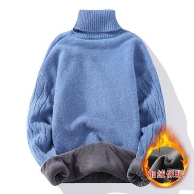 Thanh niên áo len cao cổ nam lông cừu dày dệt kim học sinh trung học cơ sở mùa đông có lót lông cừu ấm áo sơ mi