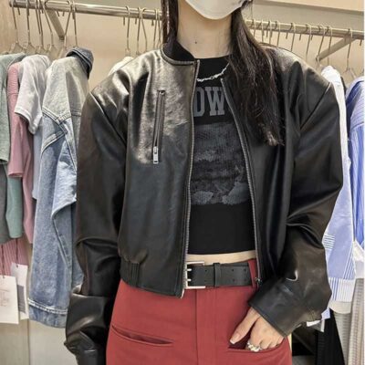 Áo khoác da ngắn nữ mùa xuân và mùa thu 2023 phong cách Hàn Quốc phù hợp với áo khoác rộng thường phục đồng phục bóng chày áo khoác da không nứt thời trang nữ