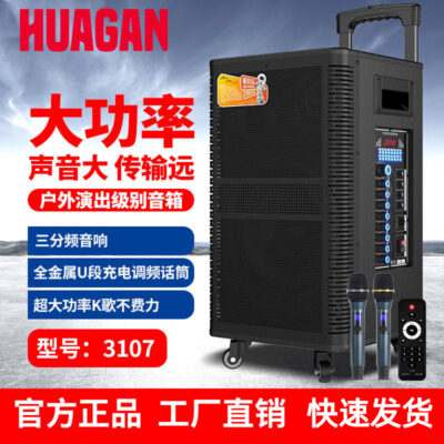 Xe đẩy ba chiều âm thanh loa công suất cao bằng gỗ thẻ âm thanh phát sóng trực tiếp máy tất cả trong một với micrô sạc tần số tự động