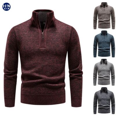 Tùy Chỉnh Dây Kéo Áo Len Ngoại Thương Nam Lông Cừu Dày Phối Màu Dệt Kim Cardigan Size Lớn Áo Len