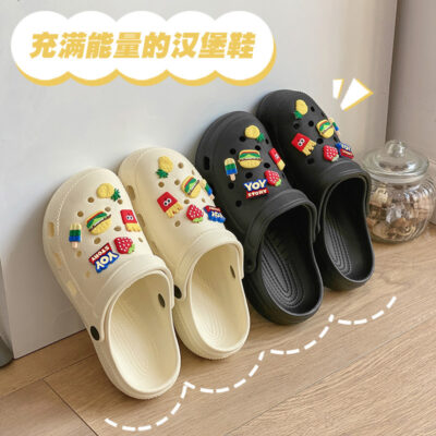 Giày xỏ lỗ nữ mùa hè hoạt hình dễ thương DIY trong nhà trong nhà đáy dày thoáng khí bên ngoài mặc ins dép baotou hợp thời trang và dép đi trong nhà nữ