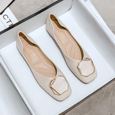Giày bệt nữ mùa xuân thu 2023 mũi vuông giày miệng nông da mềm nhẹ nhàng giày slip on giày múc size lớn 41-43